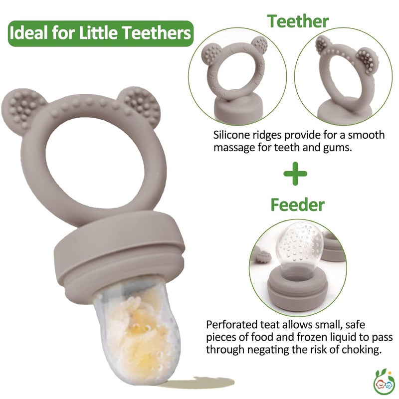 JEXFUN Silicone Baby Fruit Food Feeder Pacifier & Breastmilk Popsicle Freezer Molds, Double as Baby Teething Toys, Freezable Feeding Set for Breast Milk Ice Cubes, Food, Vegetable Purees - (Sand) - Image 5